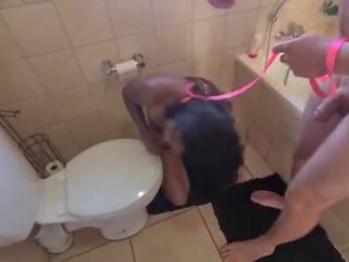 Human toilet indian prostitute get pissed on and get her head flushed followed by sucking peter