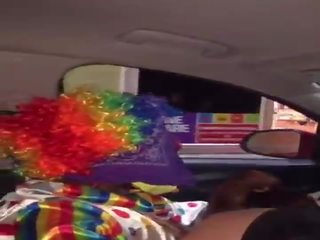 Clown gets johnson sucked while ordering food