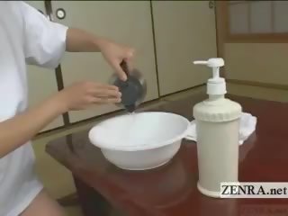 Subtitled CFNM Japanese Sensual cock Washing At Inn