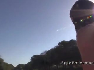 Flirty femme fatale strips shorts and fucks cop outdoor