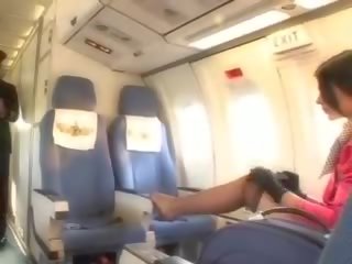 Alluring stewardess sucking member before cunnilingus