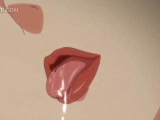 Innocent anime darling fucks big member between tits and cunt lips